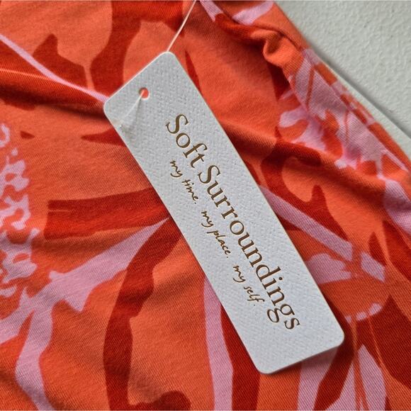 MF Soft Surroundings Floral Orange Pink Del Rio Tunic Top NWT Size XL 18 Beaded - Picture 10 of 13